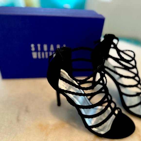 Stuart Weitzman Black Satin Stiletto Heel Sandals main image 1